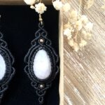 Boucles d’oreilles quartz rose macramé faites main
