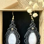 Boucles d’oreilles quartz rose macramé faites main