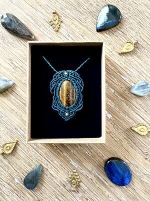 Médaillon vert émeraude et oeil de tigre